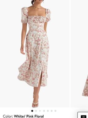 House of CB Rose Tallulah White and Pink Floral Square-Neck Midi Dress